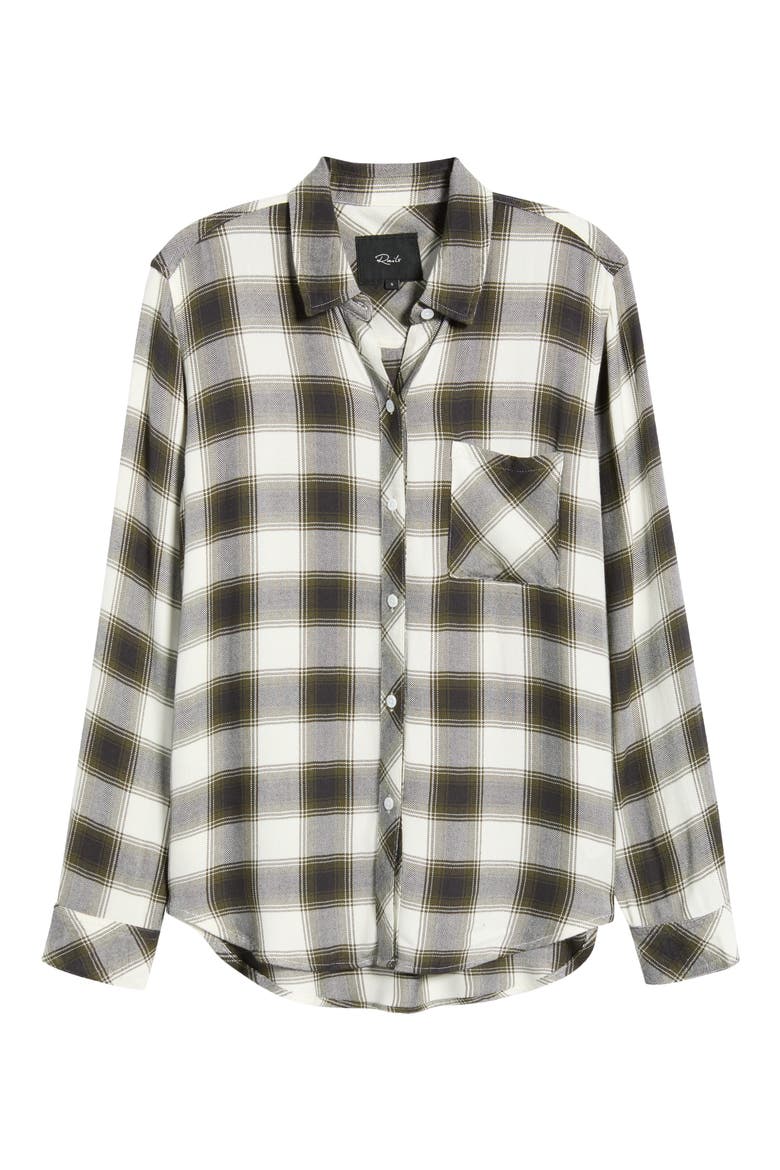 Hunter Plaid Button-Up Shirt, Alternate, color, OLIVE CHARCOAL IVORY