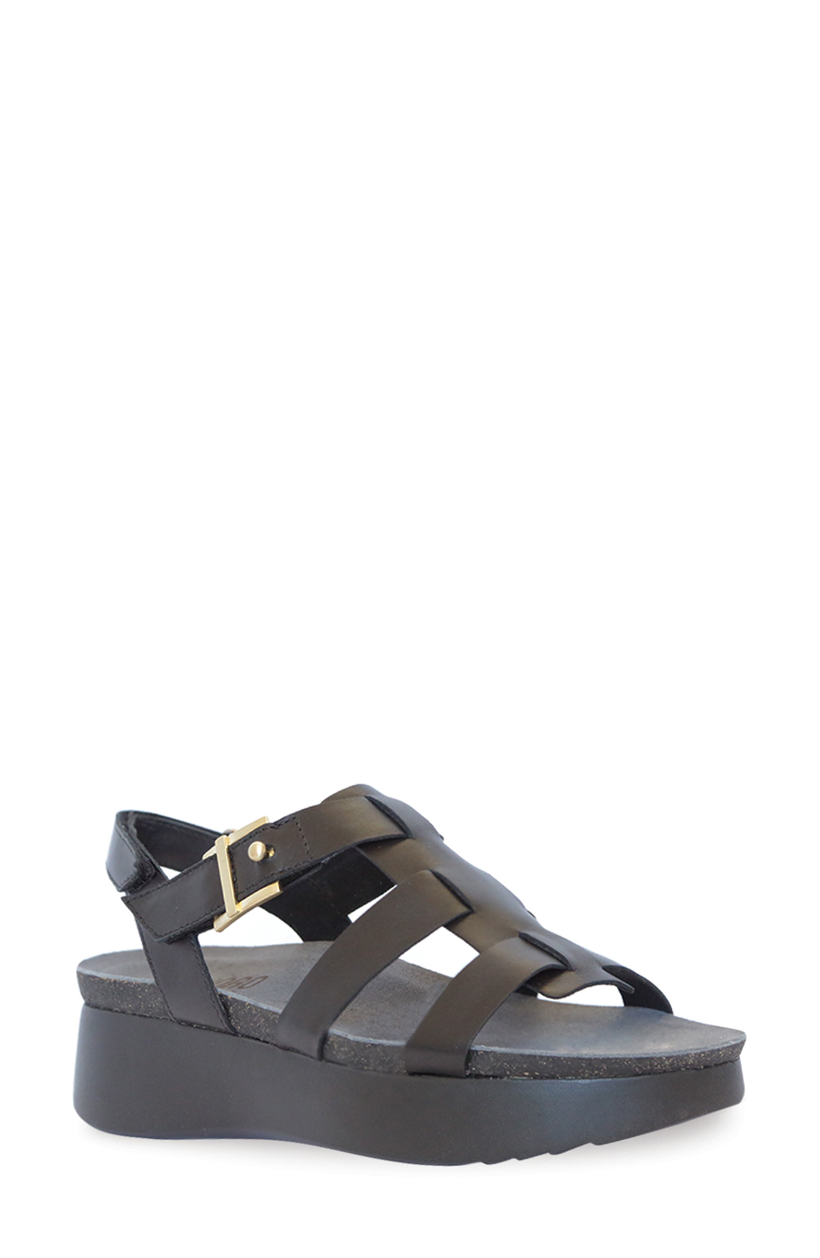 Flynn Platform Sandal, Main, color, BLACK LEAT
