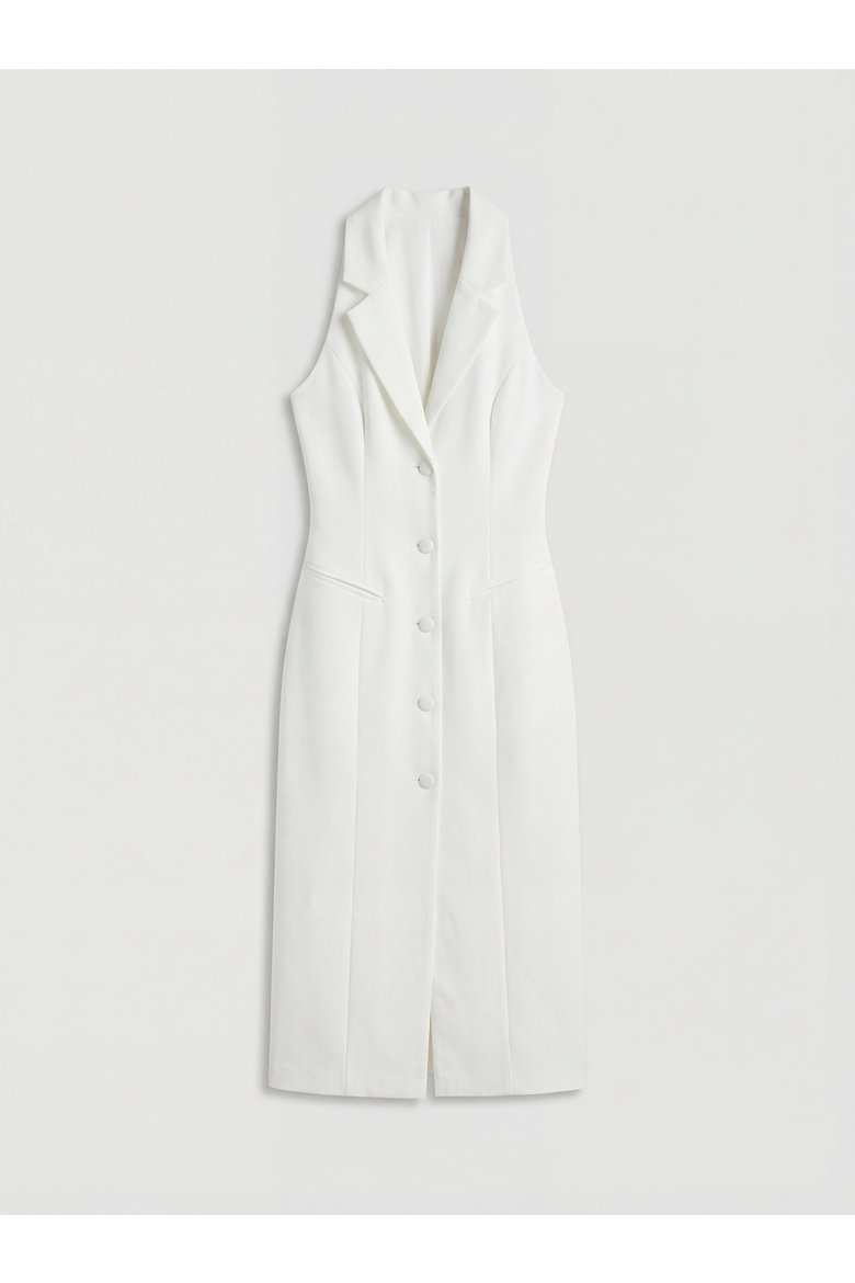 Premium Open Back Waistcoat Midi Dress, Alternate, color, Ivory