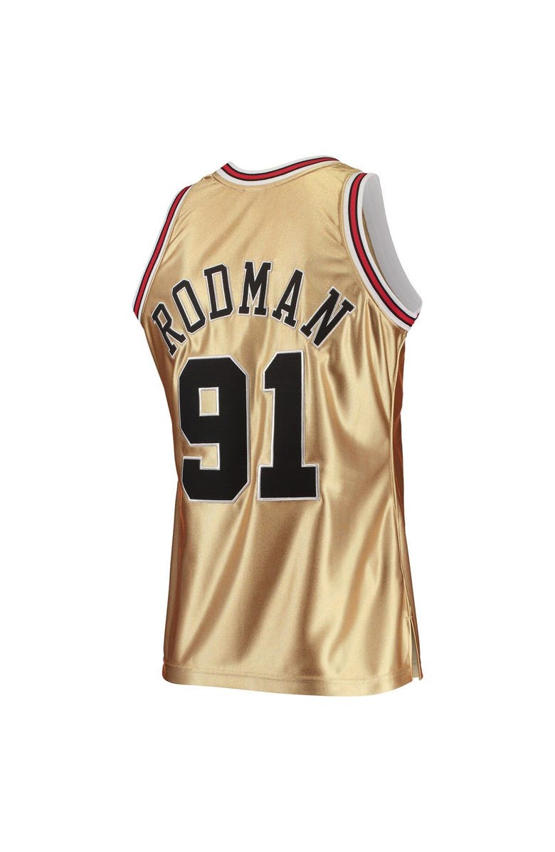Mitchell & Ness Men's Mitchell & Ness Dennis Rodman Gold Chicago Bulls 75th Anniversary 1997-98 Hardwood Classics Swingman Jersey, Alternate, color, 