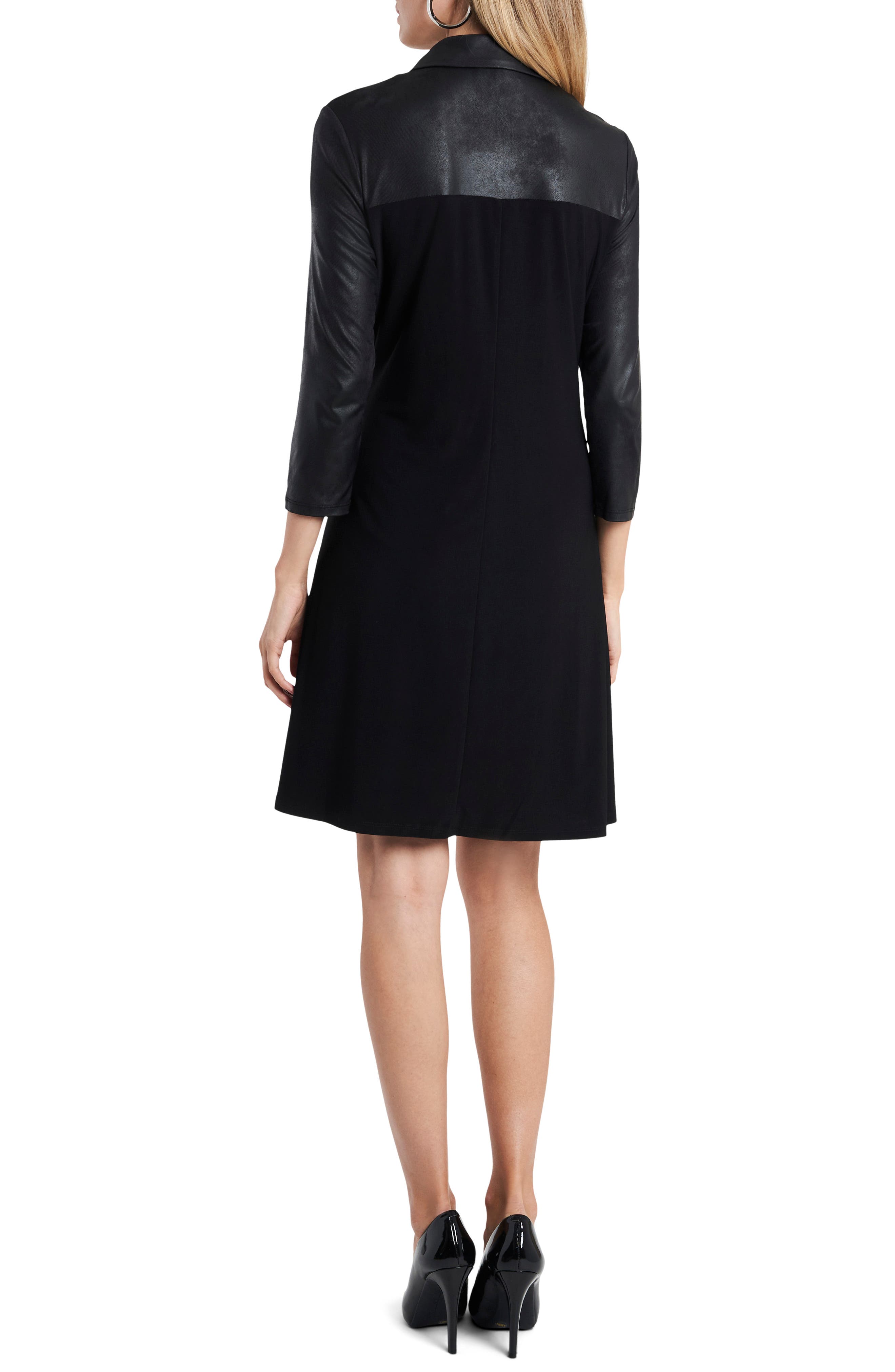 Faux Leather Mixed Media Shift Dress - image 2