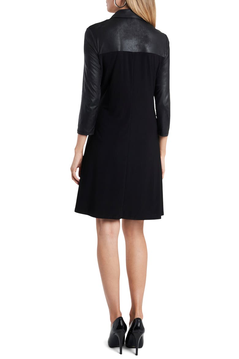 Faux Leather Mixed Media Shift Dress, Alternate, color, BLACK