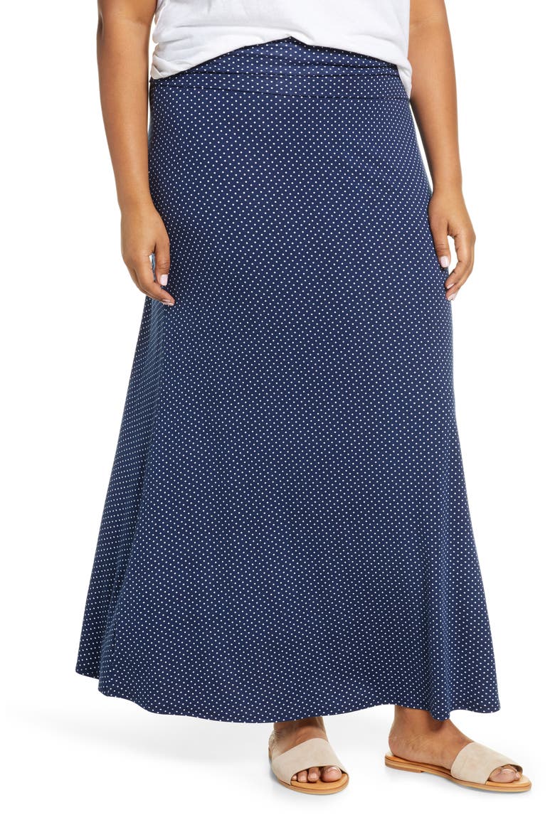 Roll Top Maxi Skirt, Main, color, NAVY/ IVORY