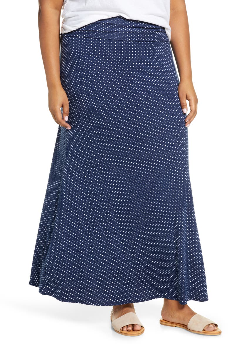 Loveappella Roll Top Maxi Skirt, Main, color, Navy/ Ivory
