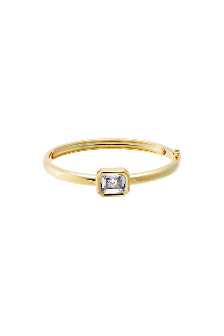 Emerald CZ Wide Bezel Bangle Bracelet, Main, color, Gold