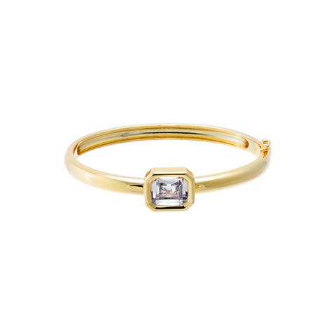Emerald CZ Wide Bezel Bangle Bracelet