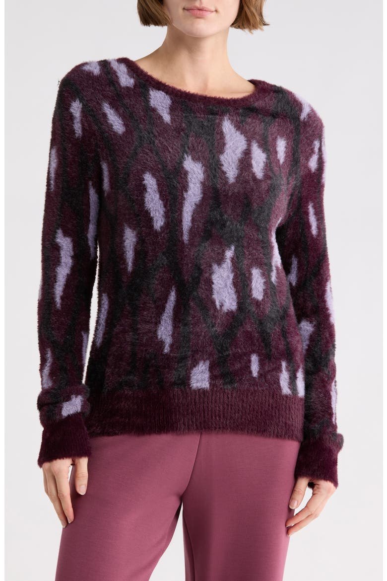 Bateau Neck Jacquard Sweater, Main, color, BURGUNDY/ LILAC ANIMAL