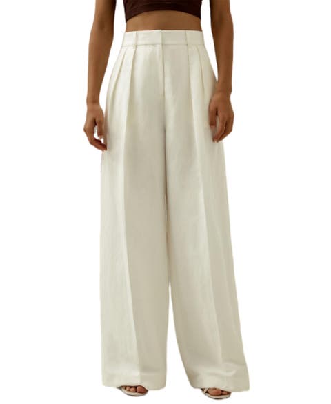 Front-Pleated Silk-Linen Blend Trousers