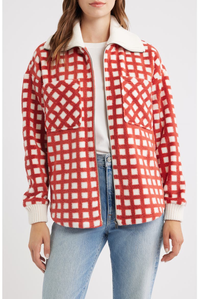 Plaid Fleece Jacket, Main, color, RED CHECK