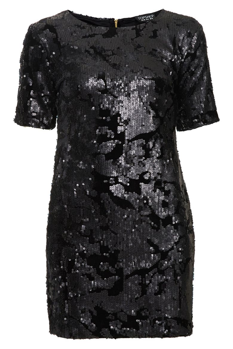 Sequin Velvet Shift Dress, Alternate, color, BLACK