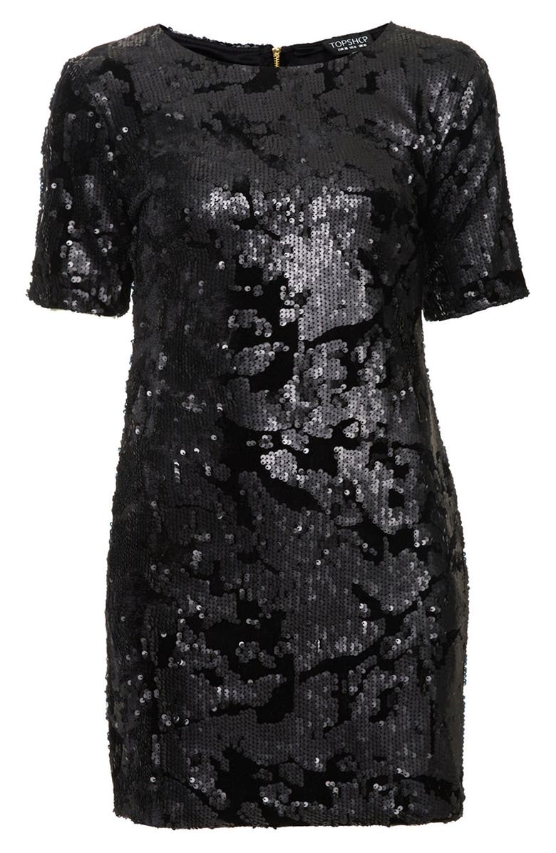 Topshop Sequin Velvet Shift Dress, Alternate, color,