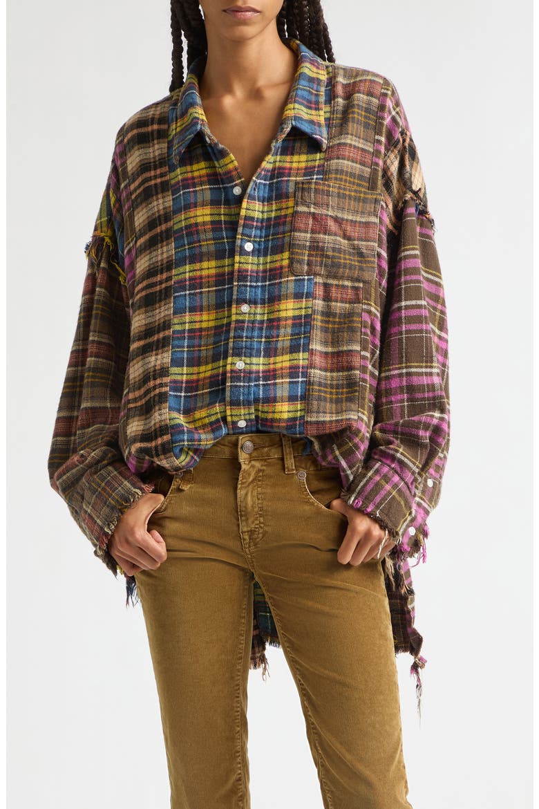 Spliced Drop Neck Oversized Shirt, Main, color, BLUE MULTI PLAID