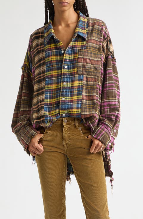 Spliced Drop Neck Oversized Shirt