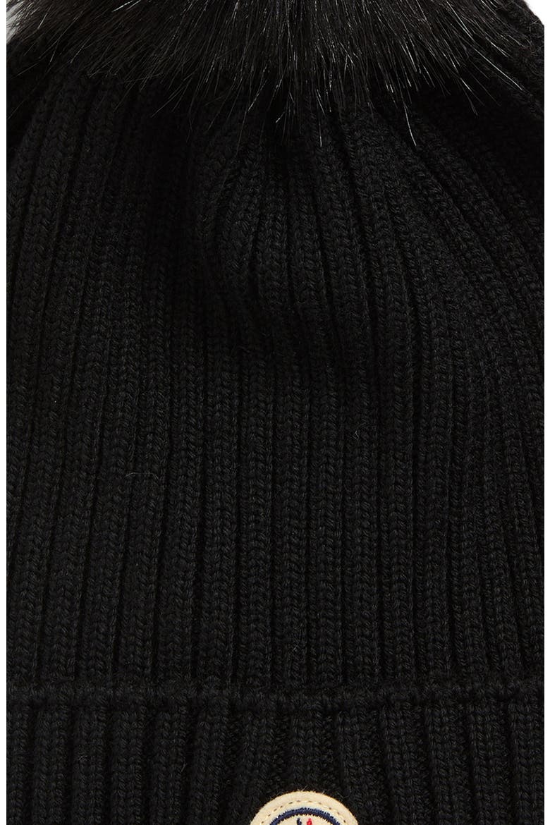 Kids' Virgin Wool Beanie with Faux Fur Pompom, Alternate, color, BLACK