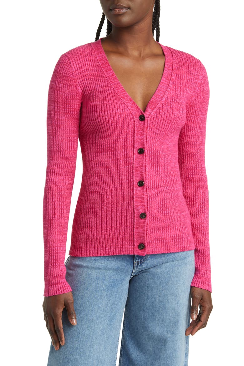 Beau Rib Cardigan, Main, color, HEATHER MAGENTA