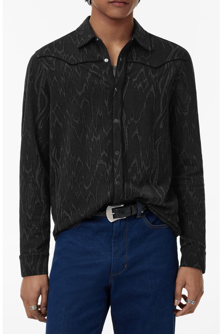 Miner Jacquard Snap-Up Western Shirt, Main, color, BLACK