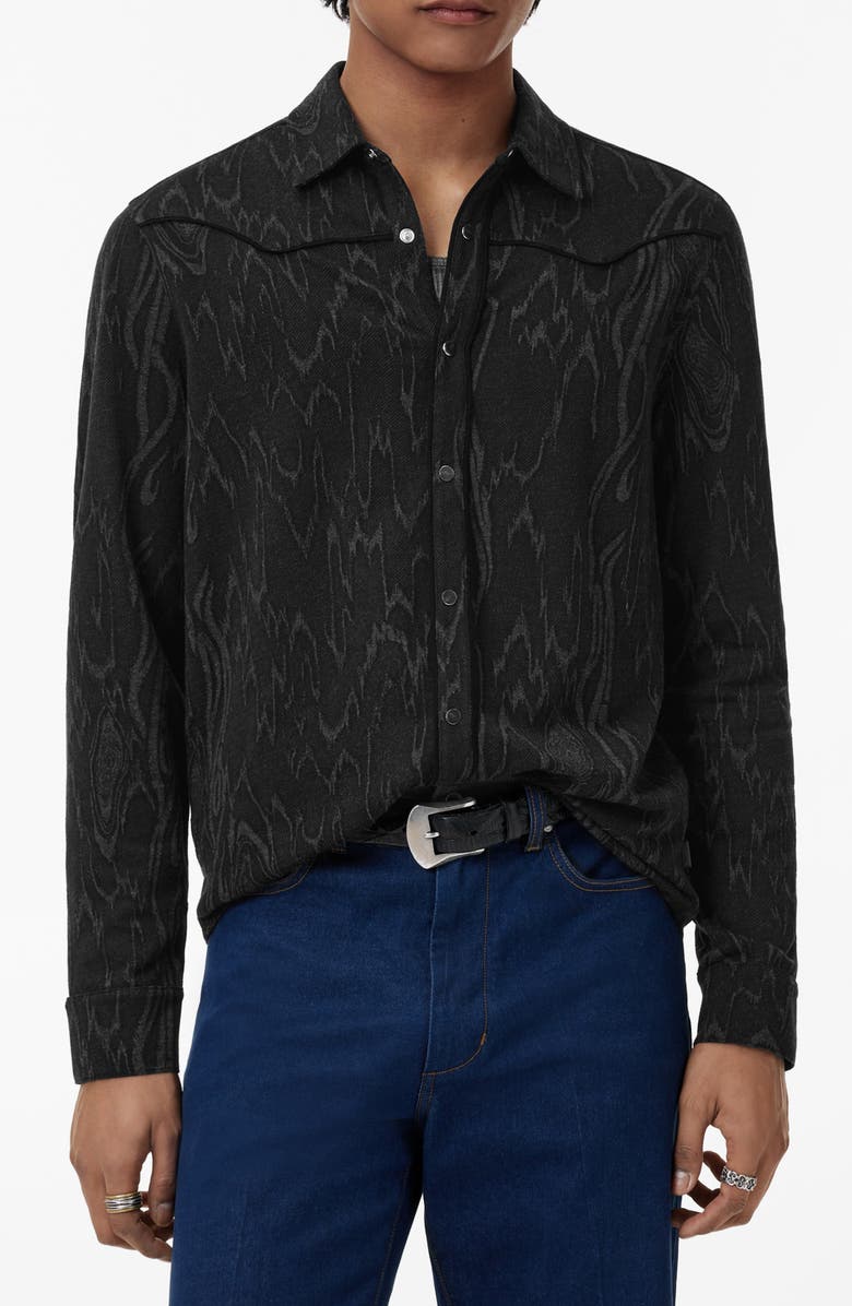 John Varvatos Miner Jacquard Snap-Up Western Shirt, Main, color, Black