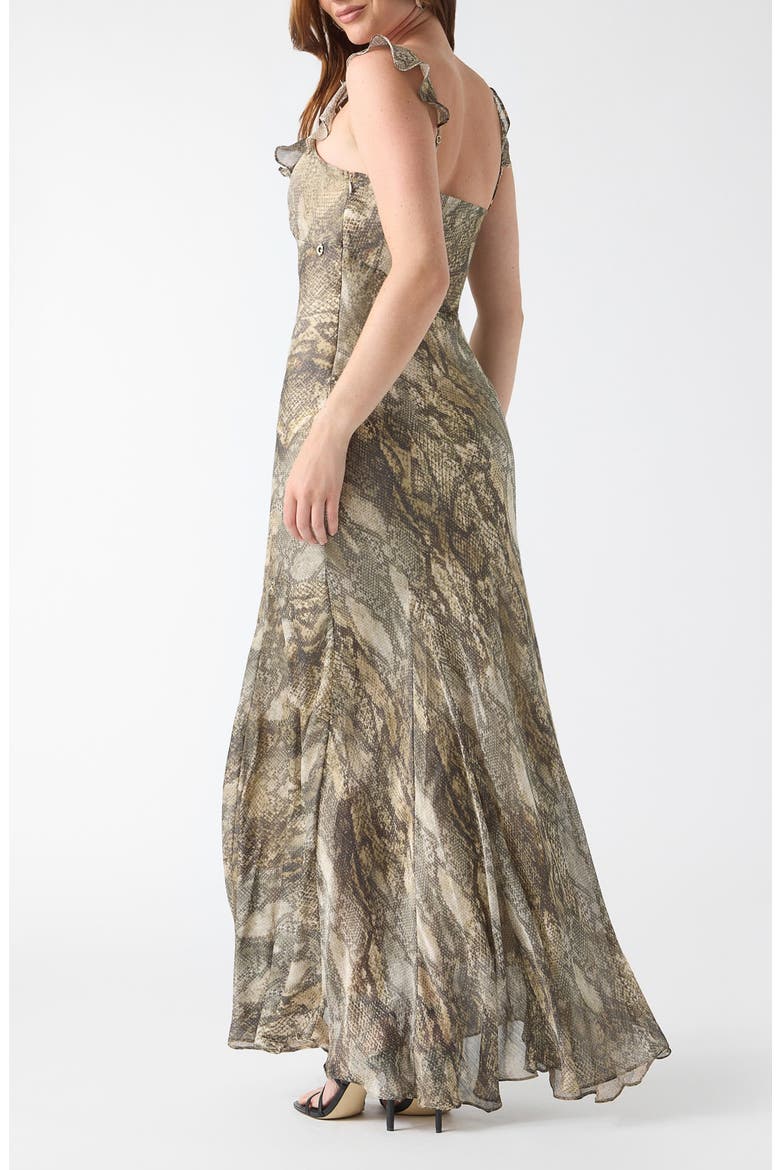 Emy Snake Print Ruffle Maxi Dress, Alternate, color, NATURAL