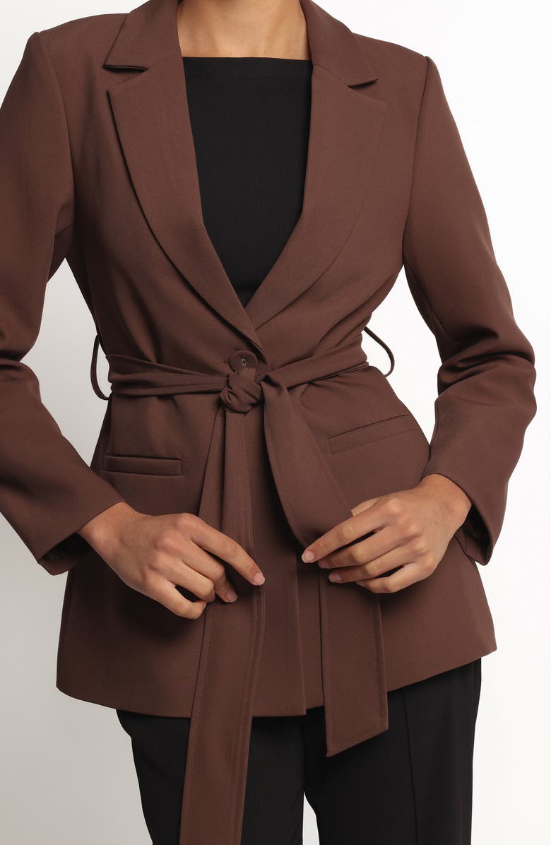Petal & Pup Eliana Tie Waist Blazer, Alternate, color, Espresso