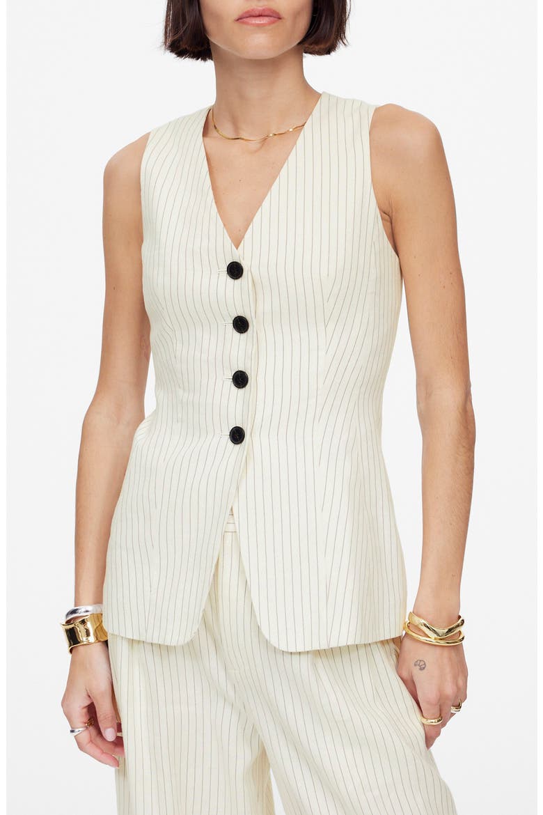 Pinstripe Cutaway Long Vest, Main, color, TAN AND BLACK STRIPE