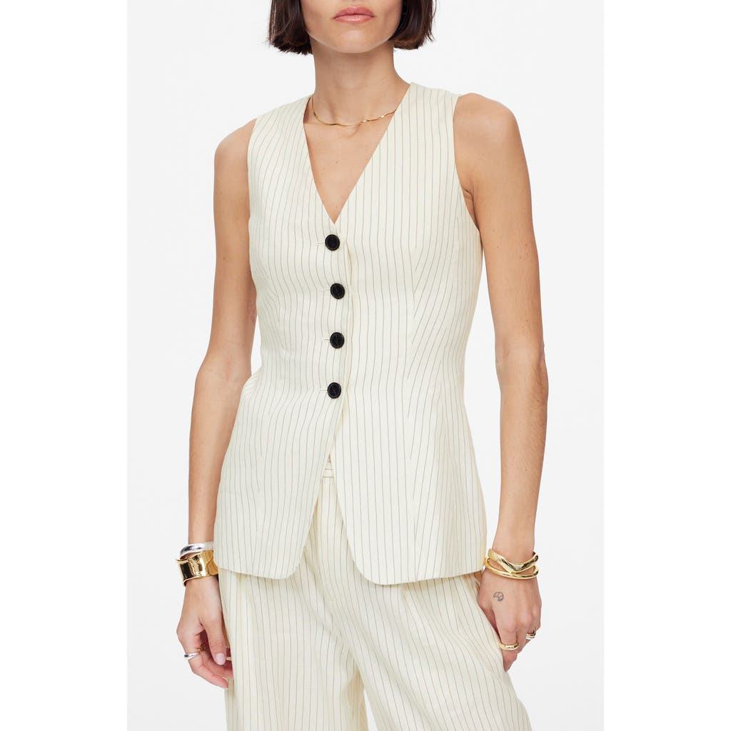 Madewell Cutaway Long Vest In Tan And Black Stripe
