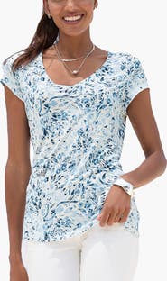 LASCANA Women's Floral Ruched V-Neck Top
