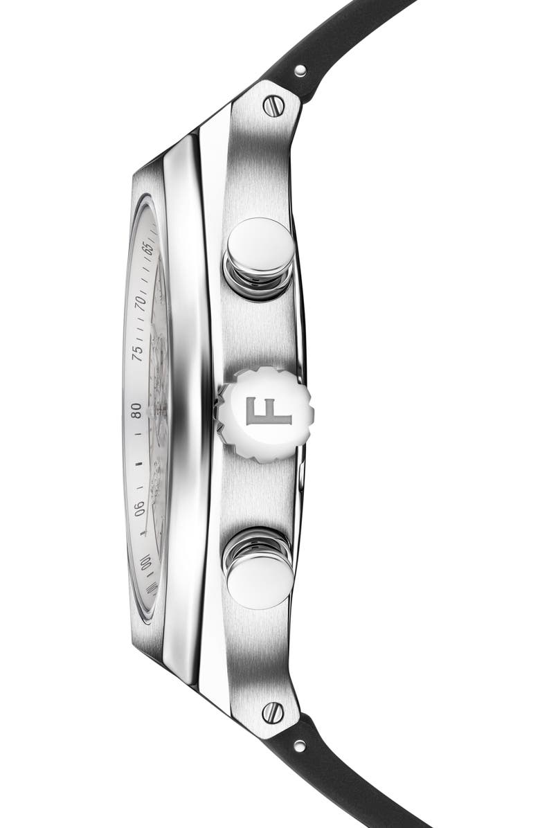 FERRAGAMO Tonneau Chronograph Silicone Strap Watch, 42mm, Alternate, color, Black/ Stainless Steel