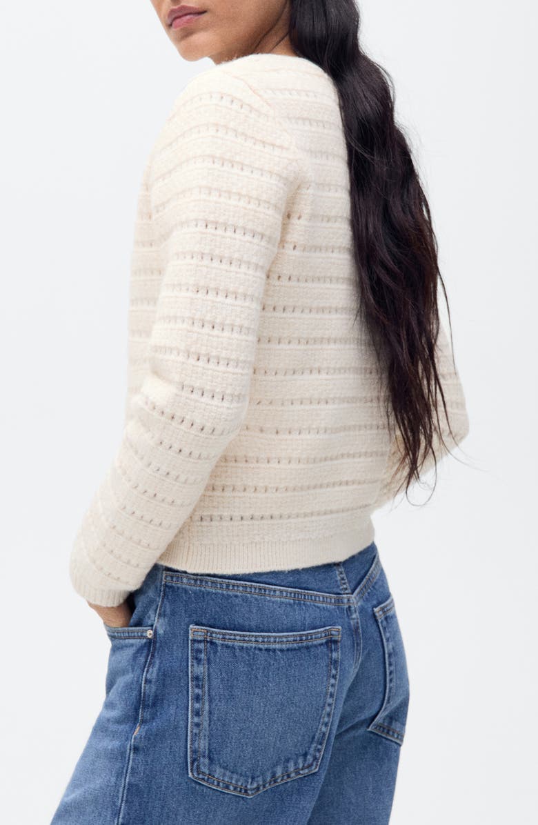 MANGO Open Stitch Cardigan, Alternate, color, Ecru
