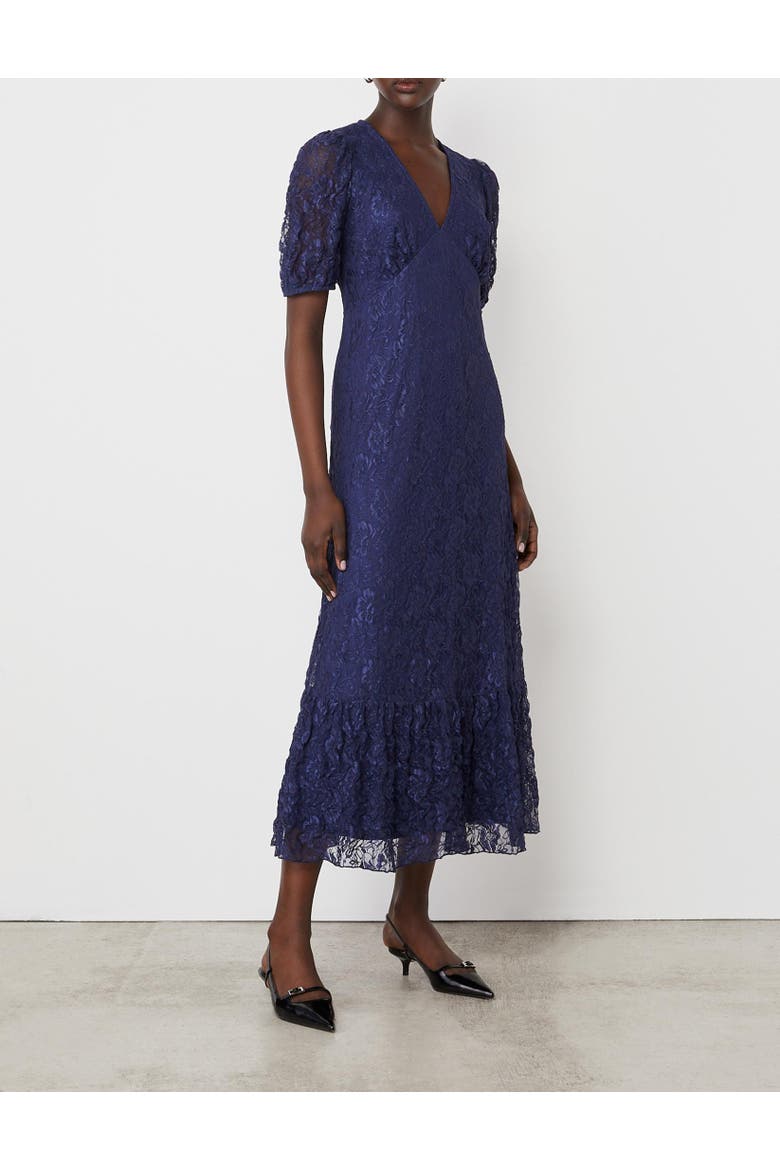 Loretta Short Sleeve Lace Midi Dress, Alternate, color, Navy