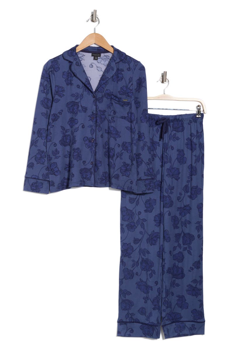 Tahari Brushed Jersey Long Pajamas, Alternate, color, 