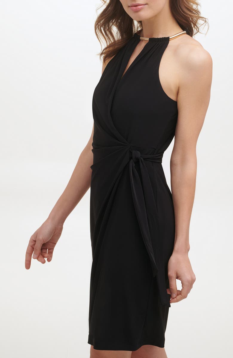 Kensie Halter Neck Sleeveless Faux Wrap Dress, Alternate, color, Black