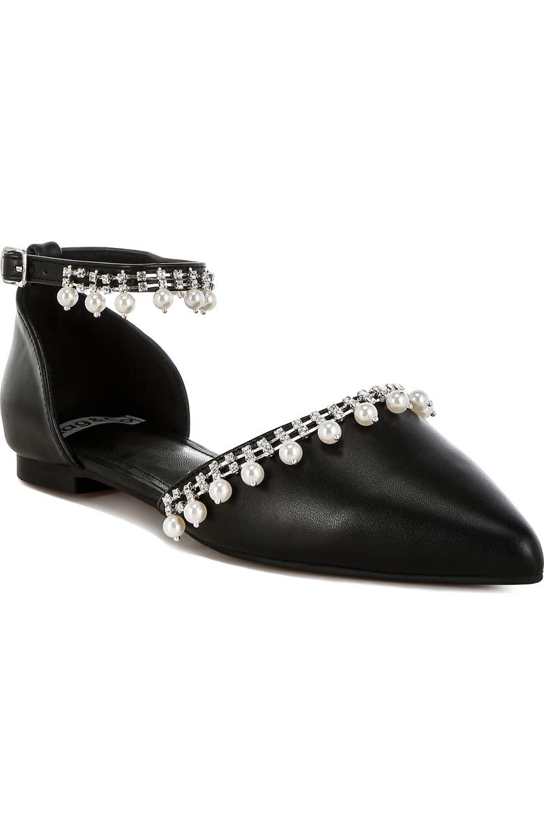 Rag & Co Aouva Rhinestone & Faux Pearl Almond Toe Flat, Main, color,