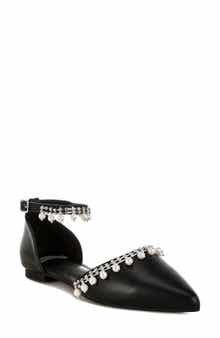 Rag & Co Aouva Rhinestone & Faux Pearl Almond Toe Flat