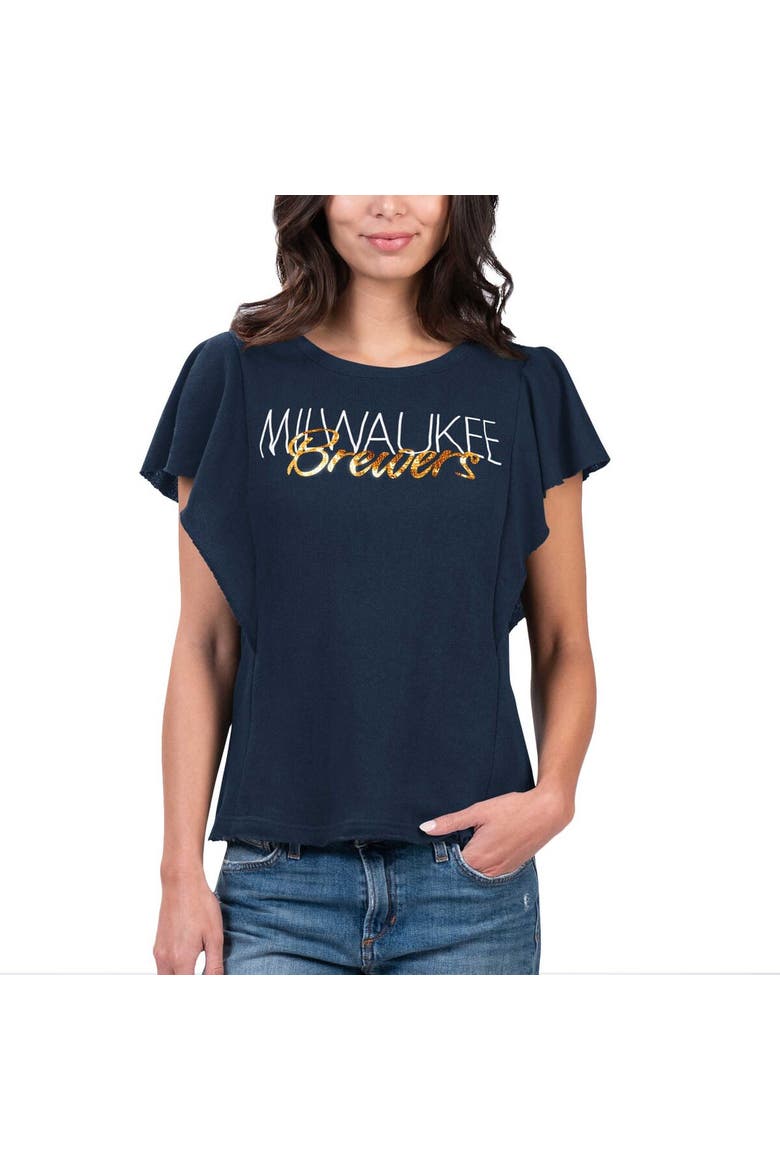 Women's G-III 4Her by Carl Banks Navy Milwaukee Brewers Crowd Wave T-Shirt, Main, color, Navy