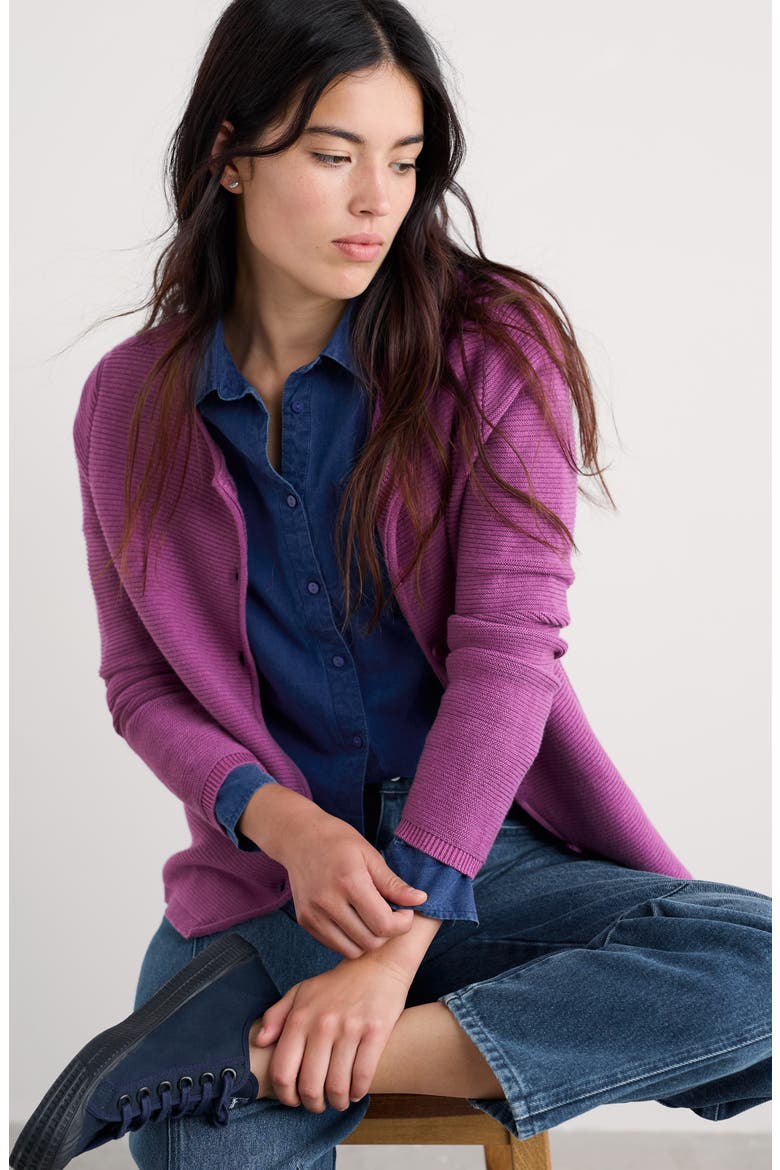 Makers Rib Organic & Recycled Cotton Cardigan, Alternate, color, BRIGHT ORCHID