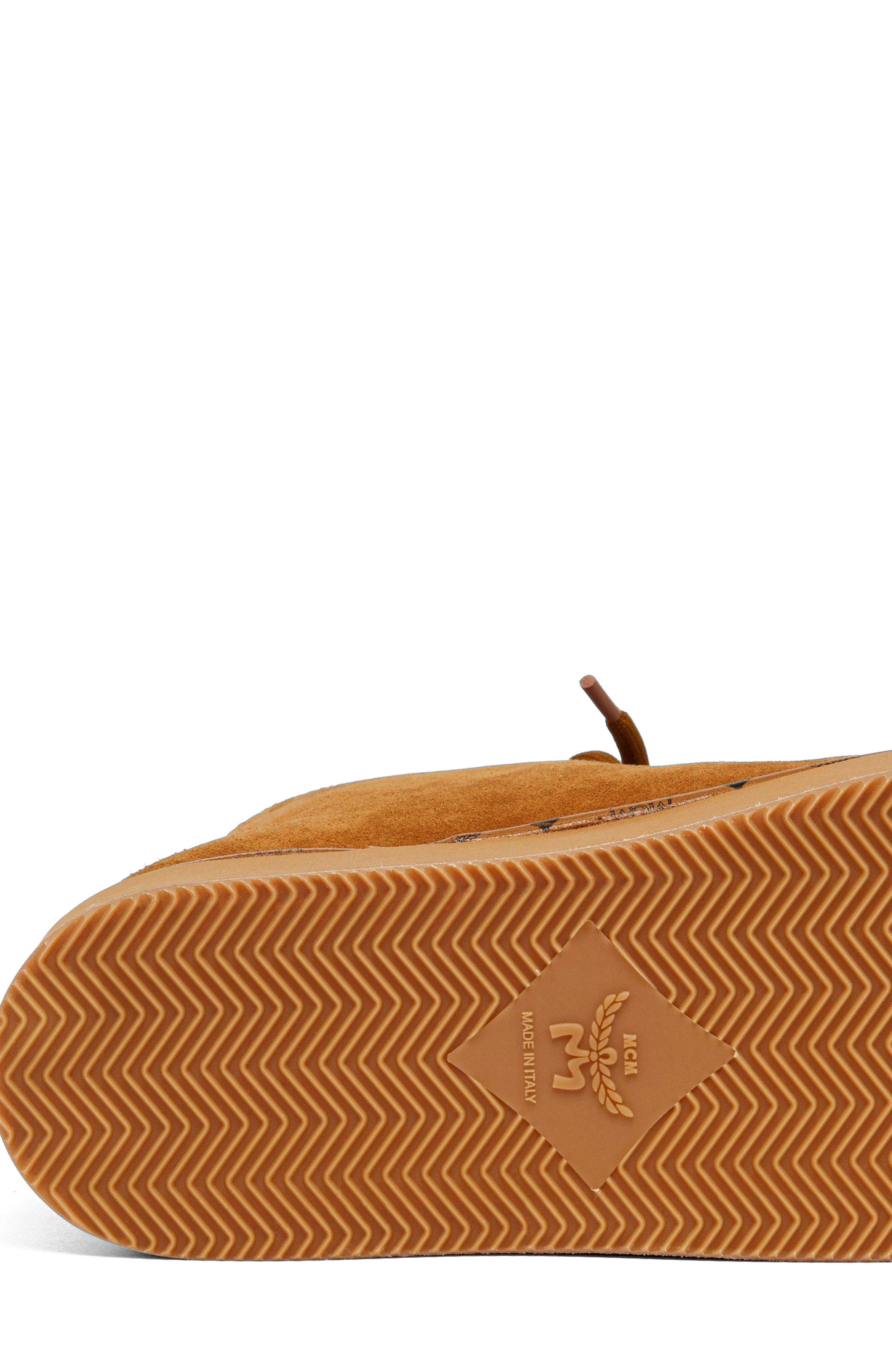 MCM Women's Platform Boots in Calfskin Suede Leather, Alternate, color, Cognac