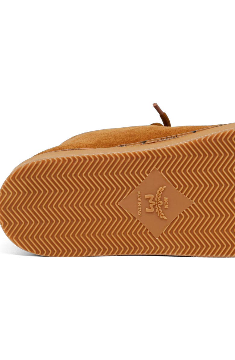 MCM Women's Platform Boots in Calfskin Suede Leather, Alternate, color, Cognac