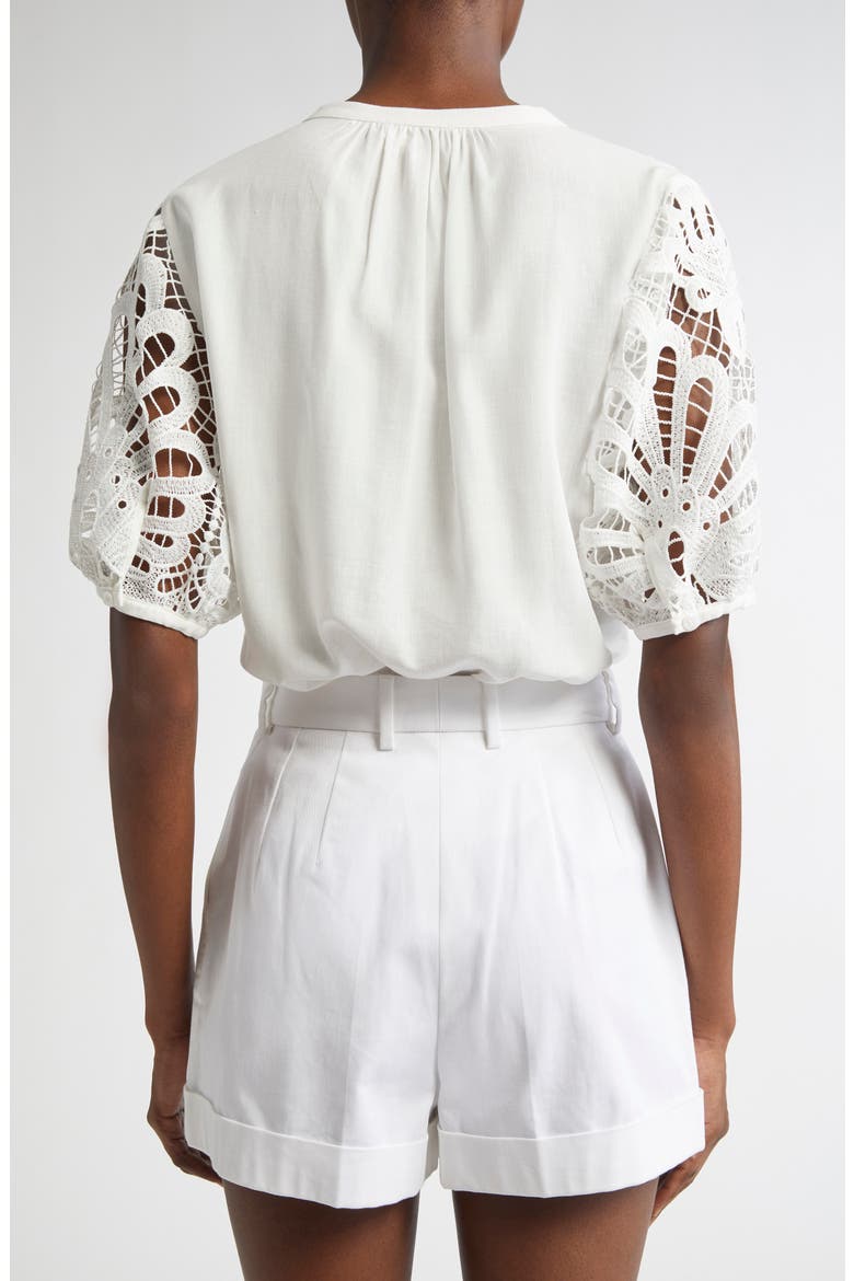 Gia Lace Sleeve Button-Up Top, Alternate, color, IVORY EYELET