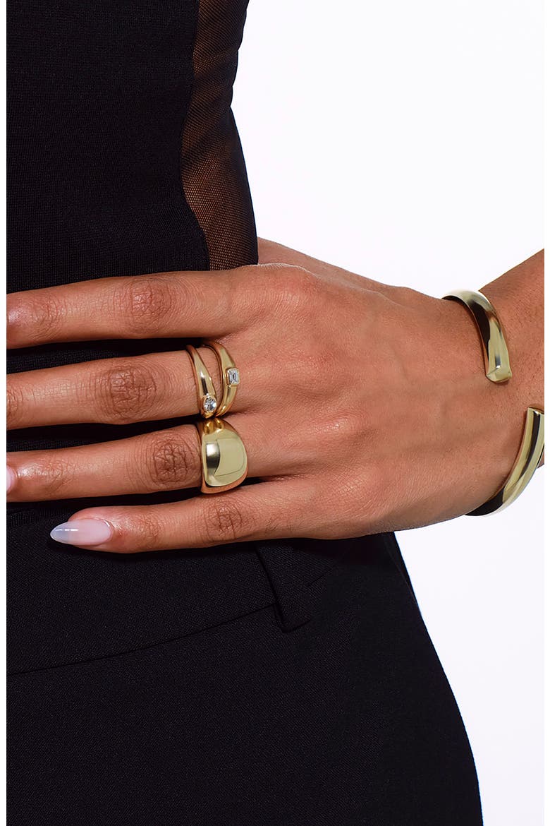 14K Gold Curved Solo Emerald Cut Diamond Ring, Alternate, color, 14K YELLOW GOLD