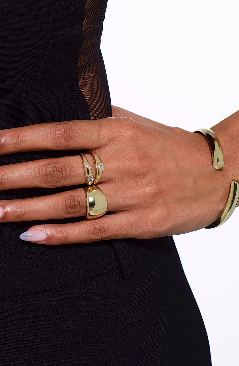 LANA 14K Gold Curved Solo Emerald Cut Diamond Ring, Alternate, color, 14K Yellow Gold