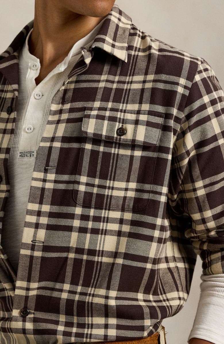 Polo Ralph Lauren Brushed Twill Long Sleeve Camp Shirt, Alternate, color, Nutmeg Brown Cream