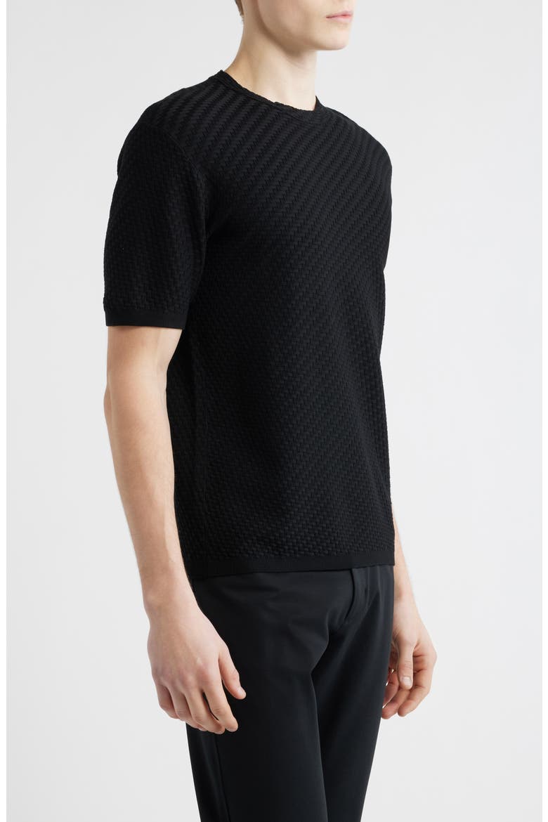 Short Sleeve Basket Stitch Sweater, Alternate, color, SOLID BLACK