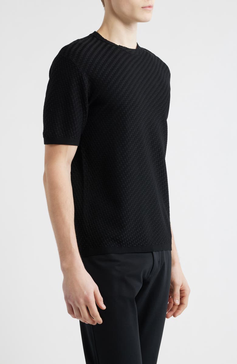 Emporio Armani Short Sleeve Basket Stitch Sweater, Alternate, color, Solid Black