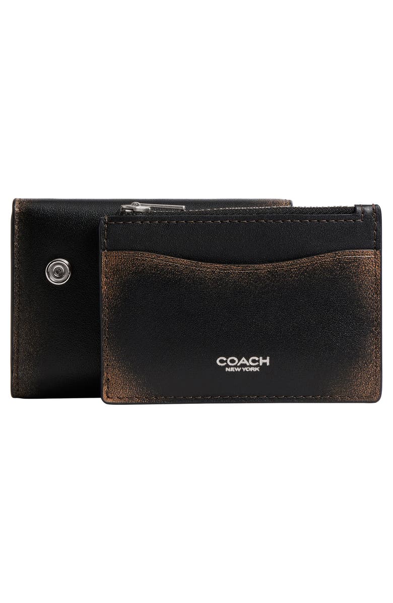 COACH Loved Leather Essential Trifold Card Holder, Alternate, color, Lh/Black Brown