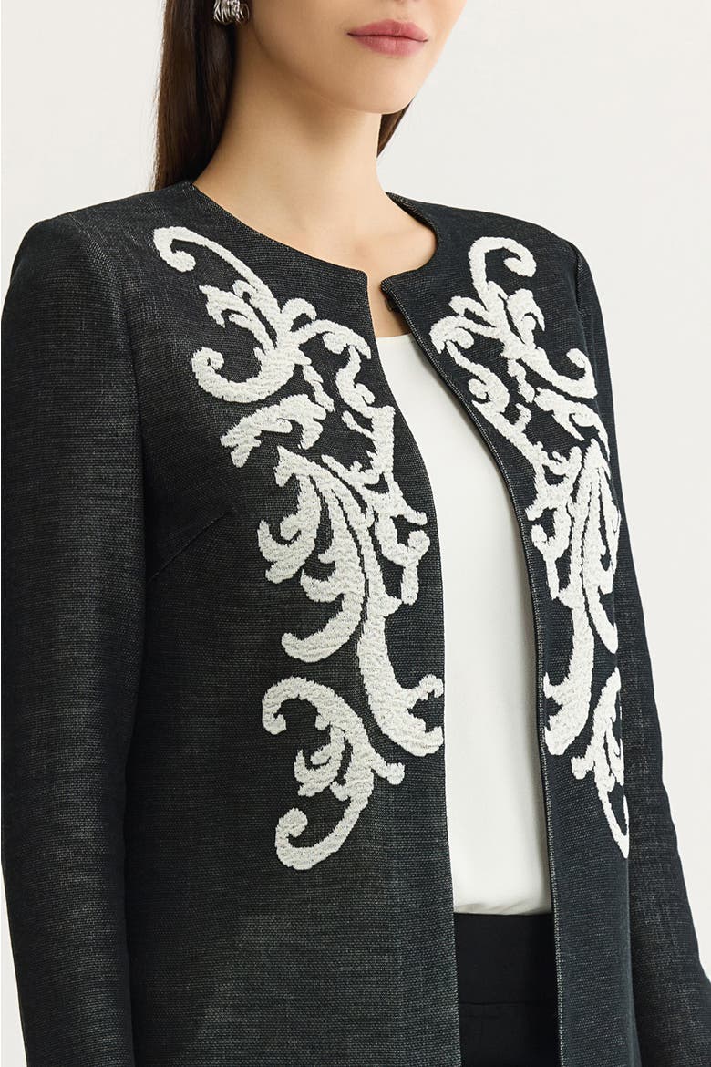 Filigree Jacquard Knit Jacket, Alternate, color, Black/Ivory