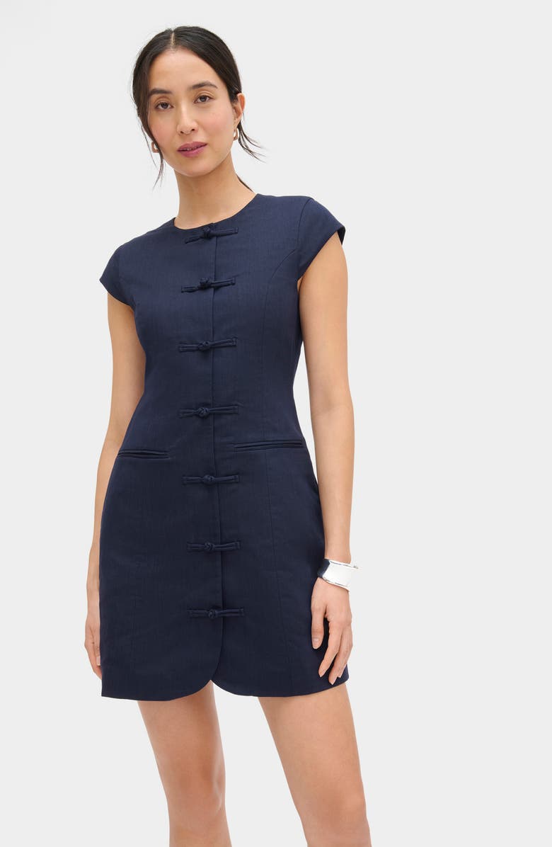 ALIGNE Jennie Cap Sleeve Cotton & Linen Minidress, Alternate, color, Navy