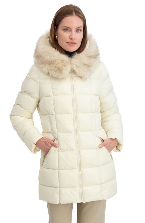 Tahari Brie Faux Fur Puffer Coat In White