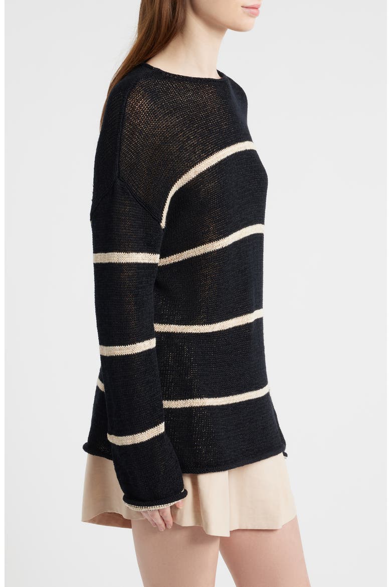 Evangeline Stripe Cotton & Linen Blend Sweater, Alternate, color, BLACK LINEN STRIPE