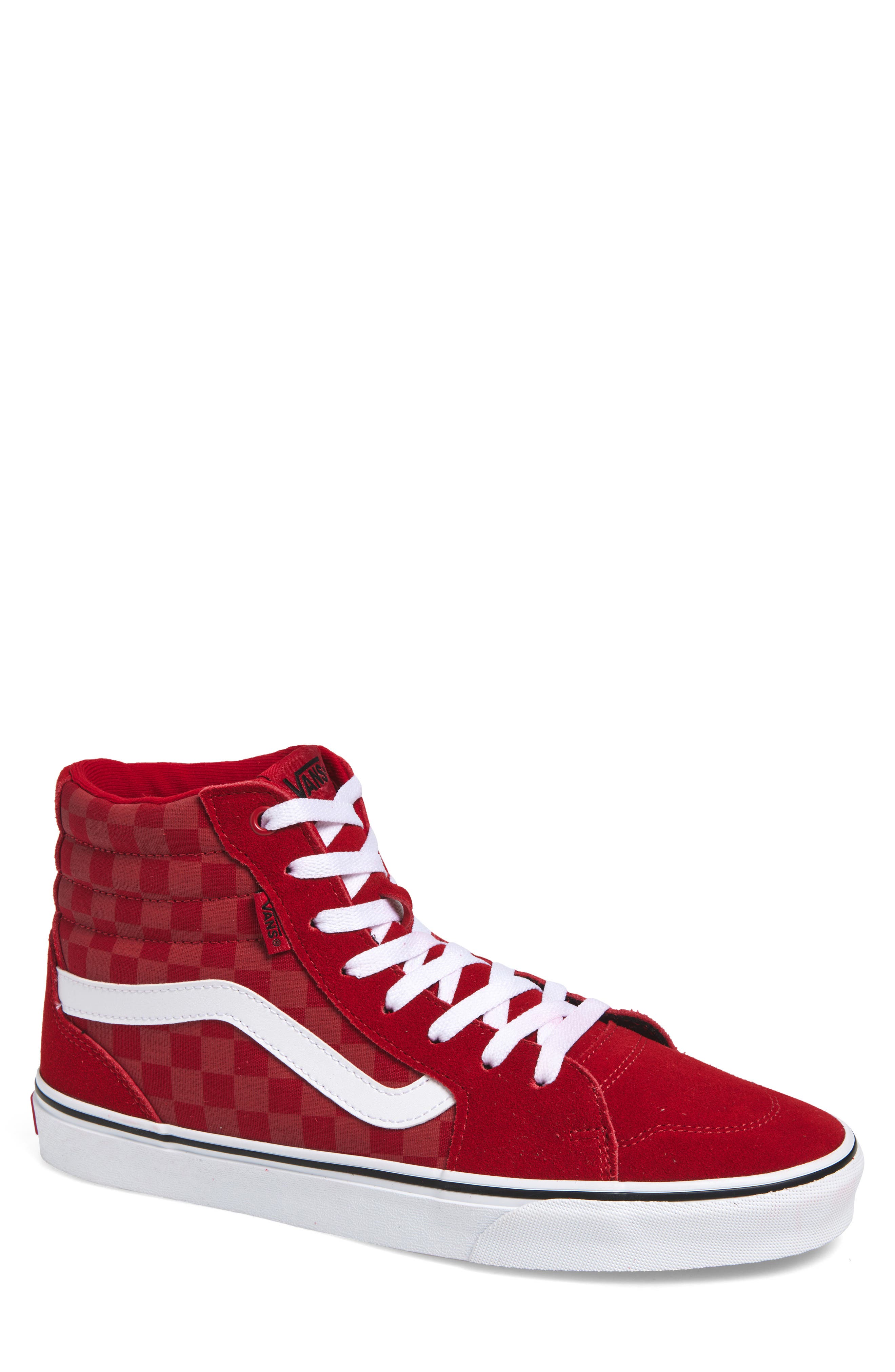 Vans Filmore High Top Check Sneaker, Main, color, Red/White