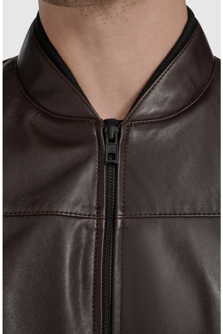 Fine Grain Lambskin Leather Bomber Jacket, Alternate, color, DARK BROWN